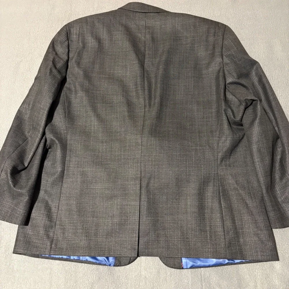 Chaps Suit Jacket Mens 50R Grey Glen Check Two Button Blazer Modern NEW